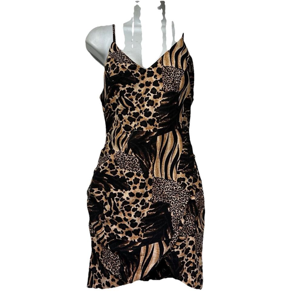 Urban Outfitters Imani Linen Blend Jungle Animal Print Tulip Mini Dress Size S
